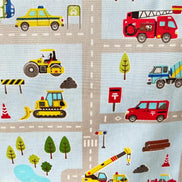 Cosmo Light Blue Buses, Tractors, Trucks, Bulldozers- 43” Wide Cotton Fabric- COSSP2611-11b