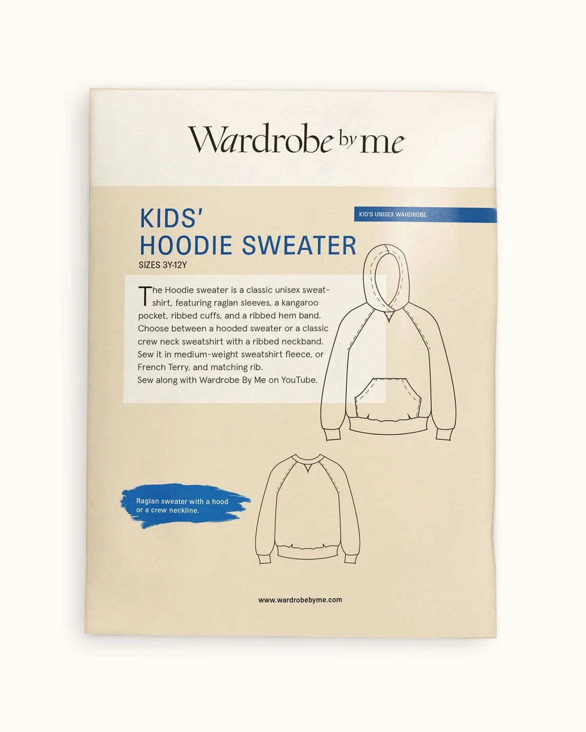 Kids Hoodie sweater Paper Sewing Pattern- Wardrobe By Me- Kids sizes 3-12
