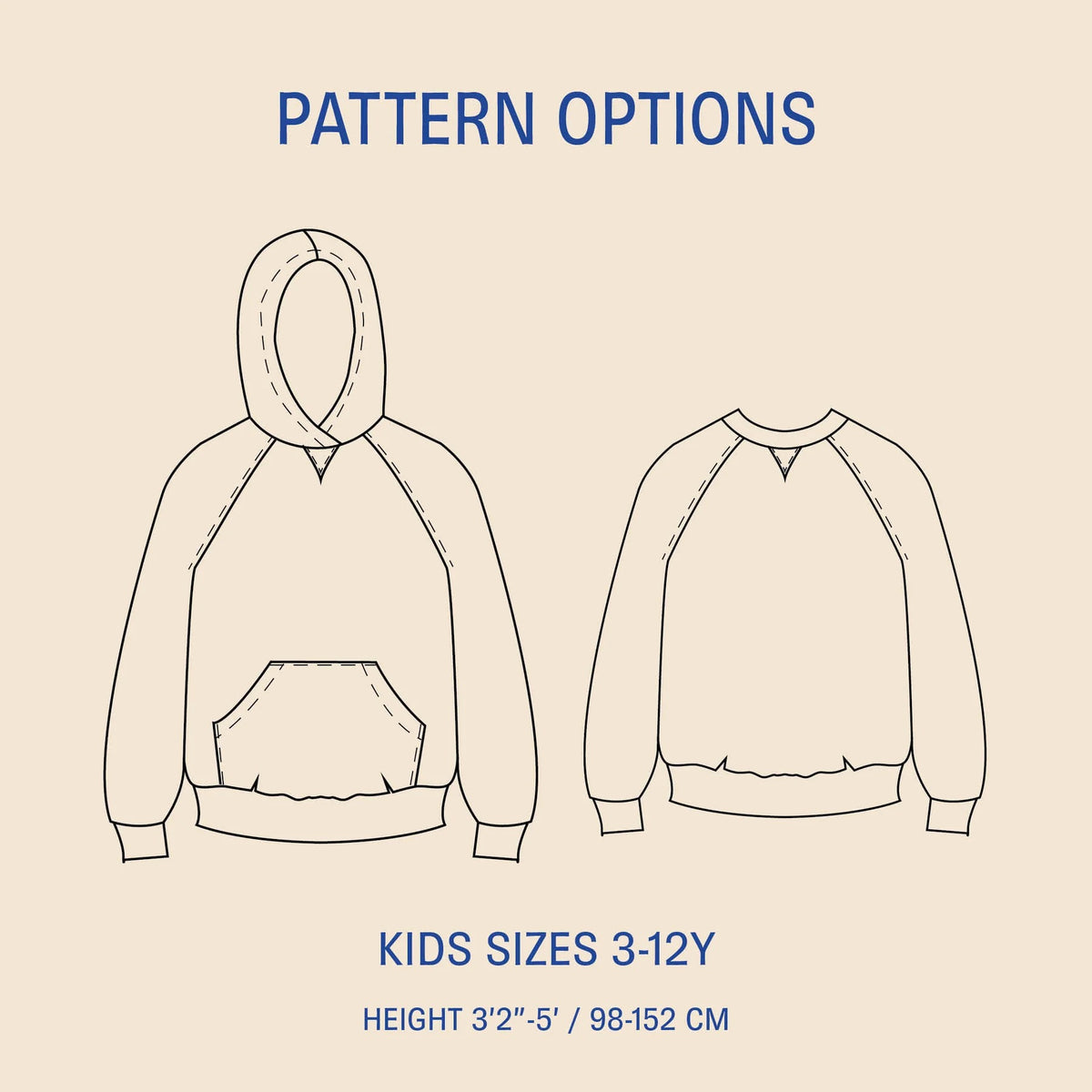 Kids Hoodie sweater Paper Sewing Pattern- Wardrobe By Me- Kids sizes 3-12