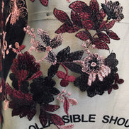 Black, Burgundy Embroidery on Tulle- 52” Wide (108)