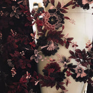 Black, Burgundy Embroidery on Tulle- 52” Wide (108)