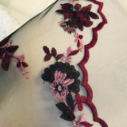 Black, Burgundy Embroidery on Tulle- 52” Wide (108)