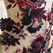 Black, Burgundy Embroidery on Tulle- 52” Wide (108)