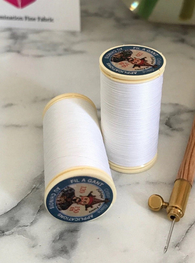 Sajou- No. 100 White GLOVING THREAD- Fil a gant au Chinois- Spool (150m) or Cone (1000m)