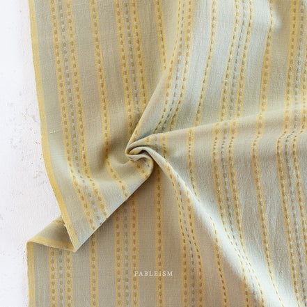 Woven Cotton Fabric- “Stitch Stripe in Sage”- Lucky Loom- Fableism- 44” Wide