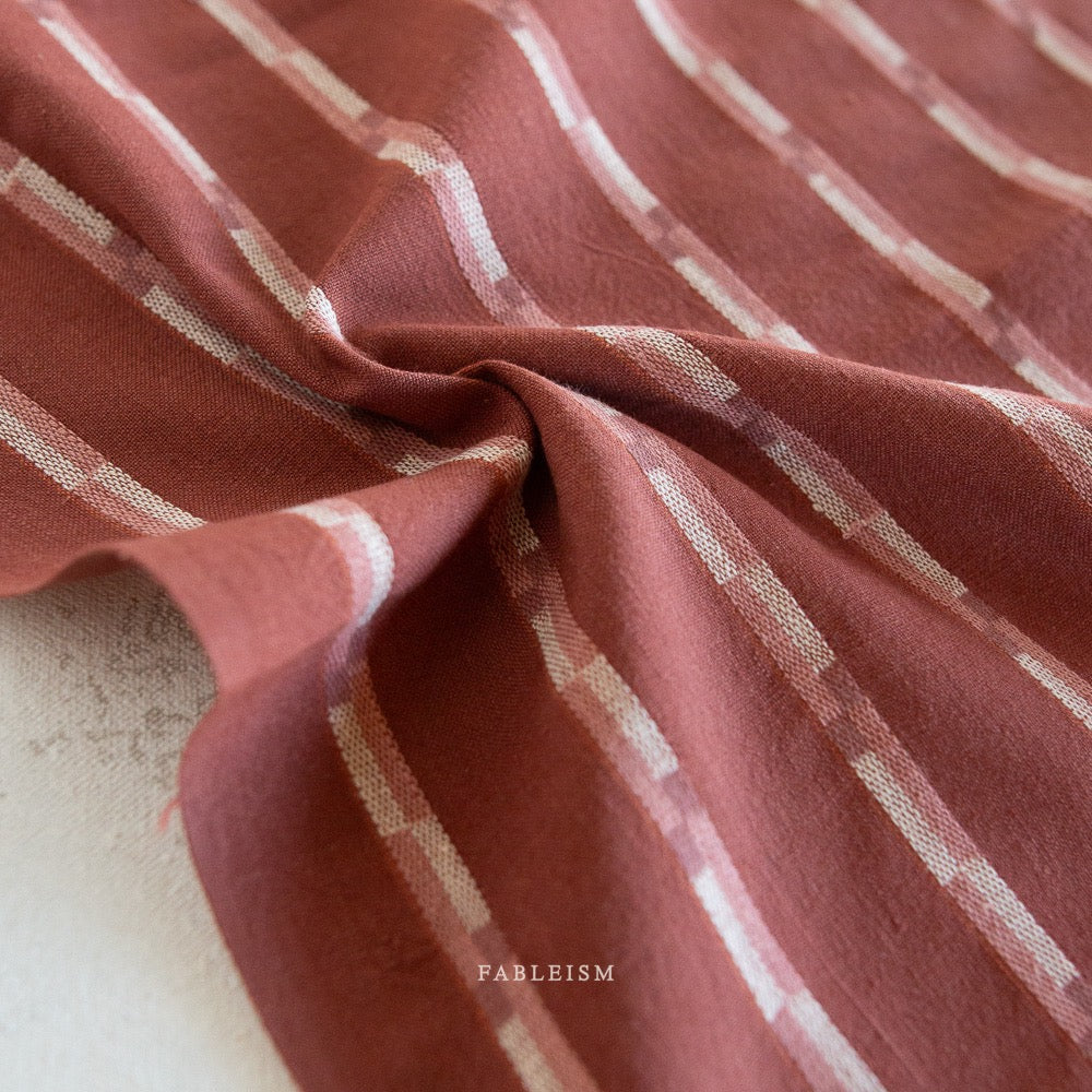 Beautiful Yarn Dyed Woven Cotton Fabric- “Track Stripe in Red Dahlia