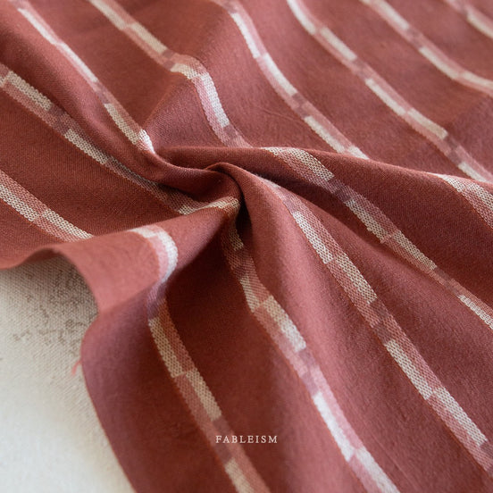 Beautiful Yarn Dyed Woven Cotton Fabric- “Track Stripe in Red Dahlia"- Golden Hour- Fableism