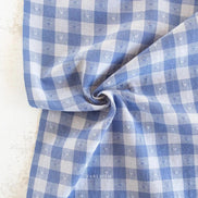 Dobby Hearts Gingham in Alice Blue- Queen of Hearts- Fableism- 54” Wide- Blue and White