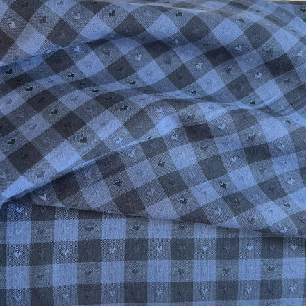 Dobby Hearts Gingham in Blueberry- Queen of Hearts- Fableism- 54” Wide- Navy Blue