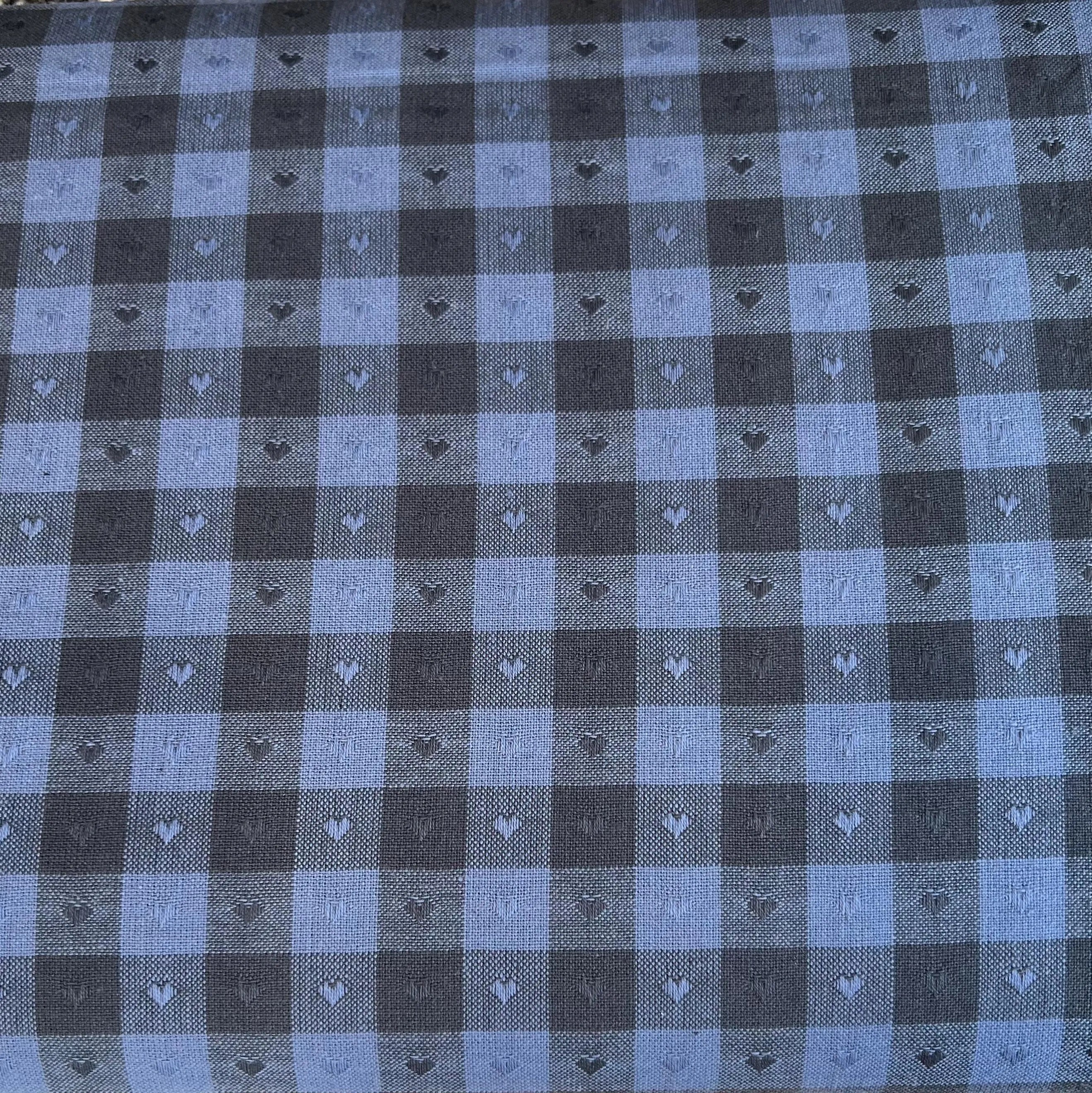 Dobby Hearts Gingham in Blueberry- Queen of Hearts- Fableism- 54” Wide- Navy Blue