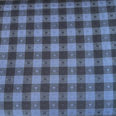 Dobby Hearts Gingham in Blueberry- Queen of Hearts- Fableism- 54” Wide- Navy Blue
