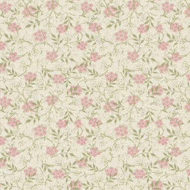 William Morris Floral- 44” Wide Cotton Fabric- “Jasmine Blush” Light Beige Background