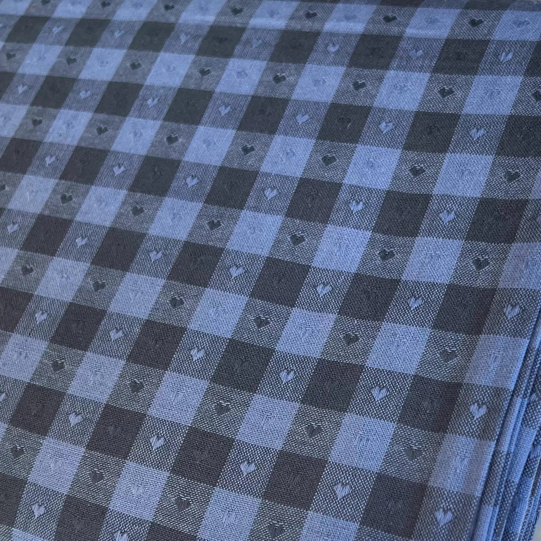 Dobby Hearts Gingham in Blueberry- Queen of Hearts- Fableism- 54” Wide- Navy Blue