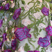Purple, Pink, Green on Black Floral Embroidered Mesh- 58