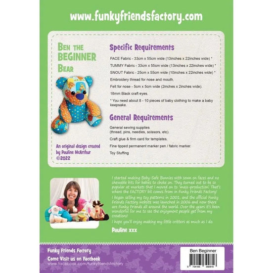 Ben the Beginner Bear Paper Pattern By Funky Friends Factory- Making Stuffed Toy Bear