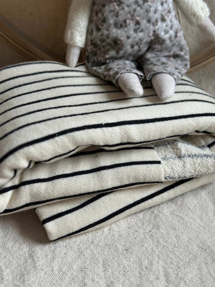 Large Loop American Milled Organic Cotton French Terry- Black Striped on Creamy- 56” Wide
