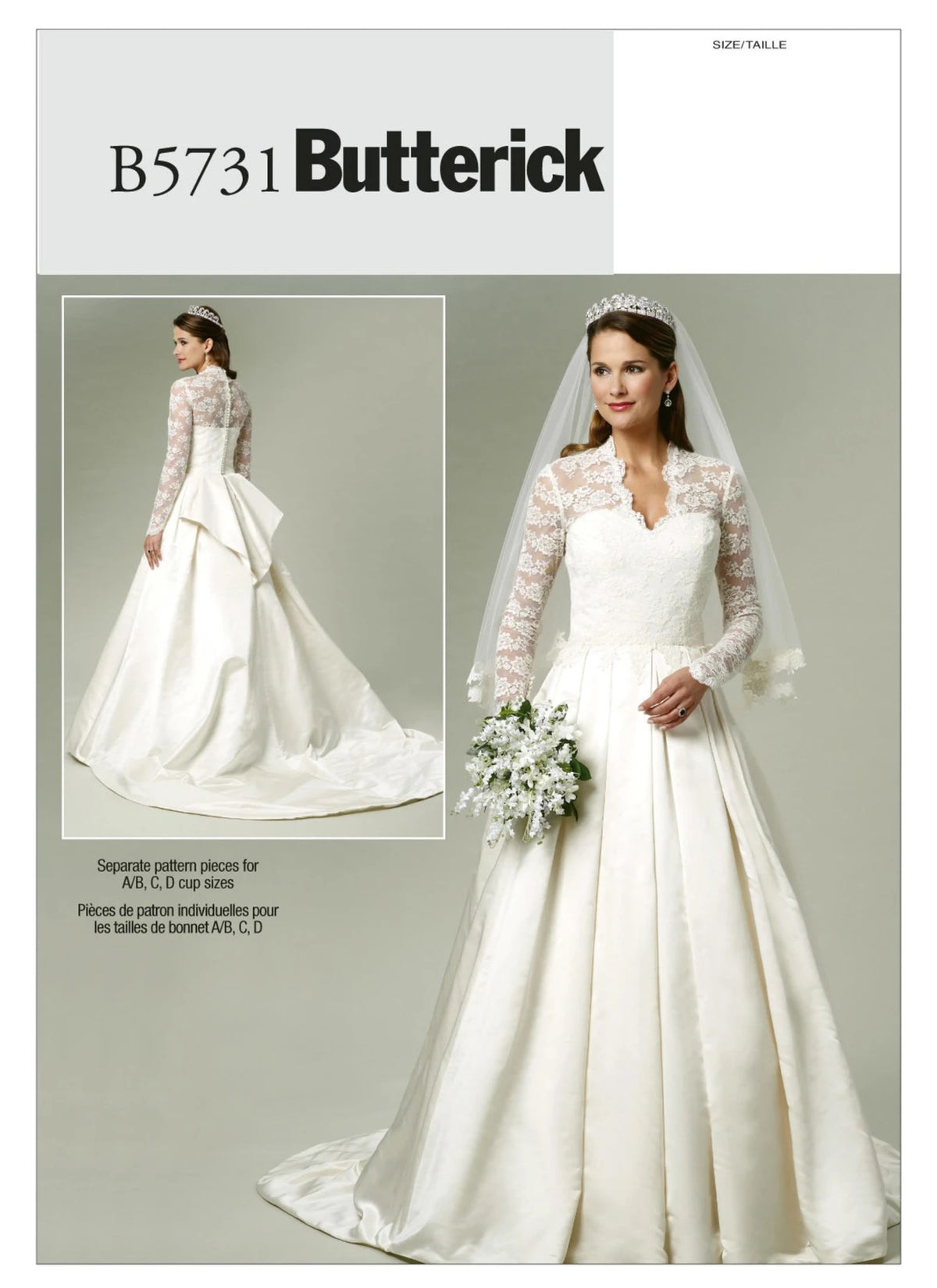 Butterick B5731 Sewing Pattern Misses’ Wedding/ Bridal Lace-Overlay Dress with Train