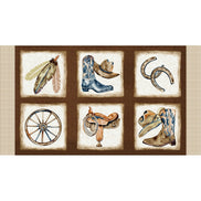 Blocks Panel - 24” Long- Cowboy Boots, Hats, Saddle, Horseshoe- “Western View
