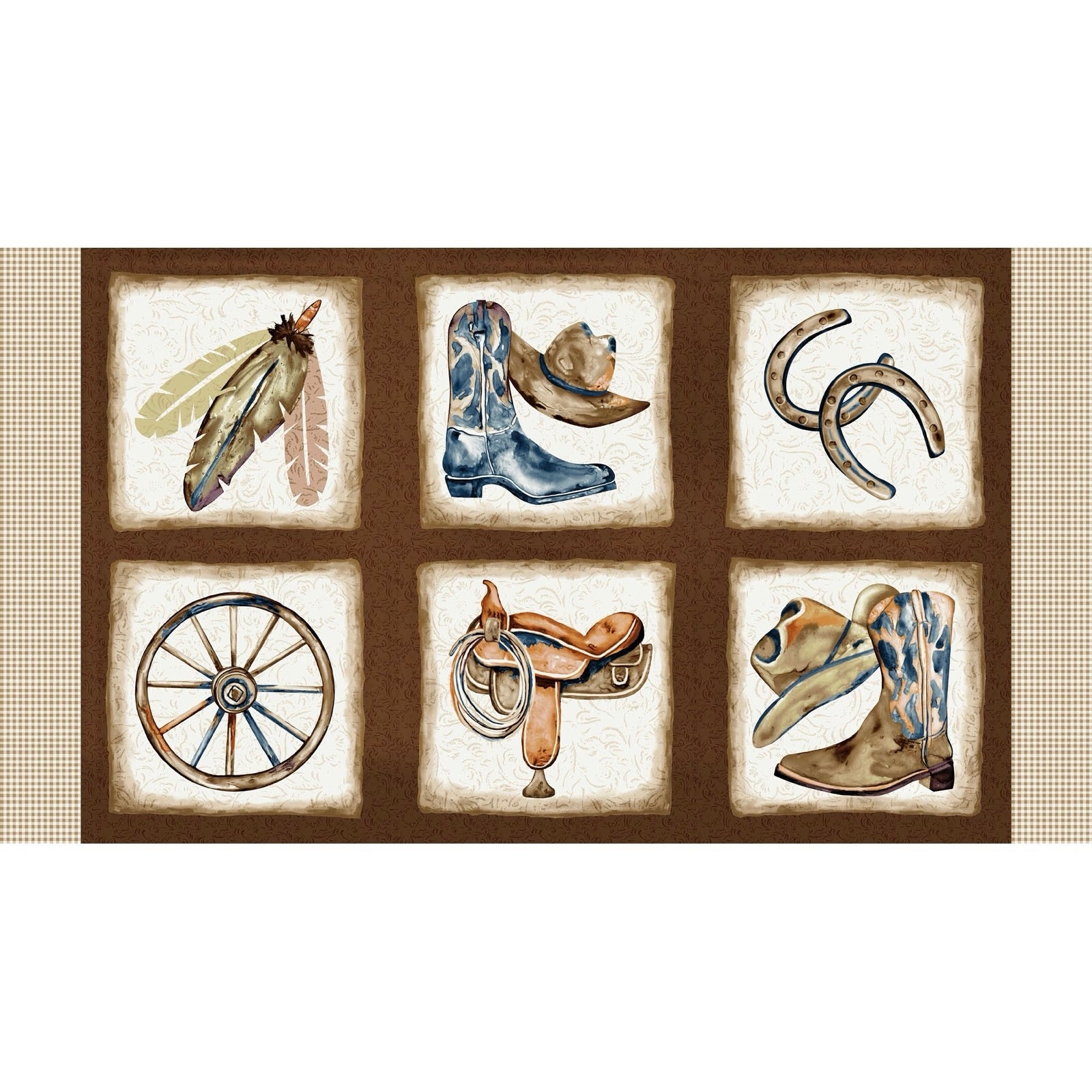Blocks Panel - 24” Long- Cowboy Boots, Hats, Saddle, Horseshoe- “Western View