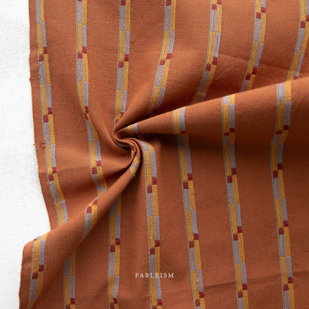 Beautiful Yarn Dyed Woven Cotton Fabric- “Track Stripe in Umber"- Canyon Springs- Fableism- 44"