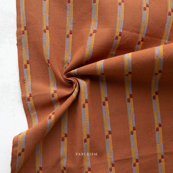Beautiful Yarn Dyed Woven Cotton Fabric- “Track Stripe in Umber"- Canyon Springs- Fableism- 44"