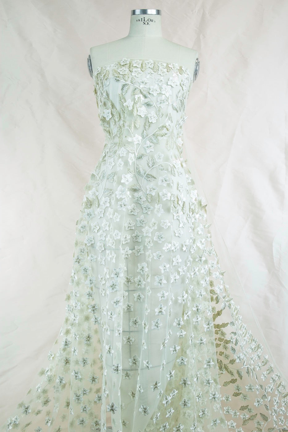White, Silver European Embroidered Tulle- Bridal- 57