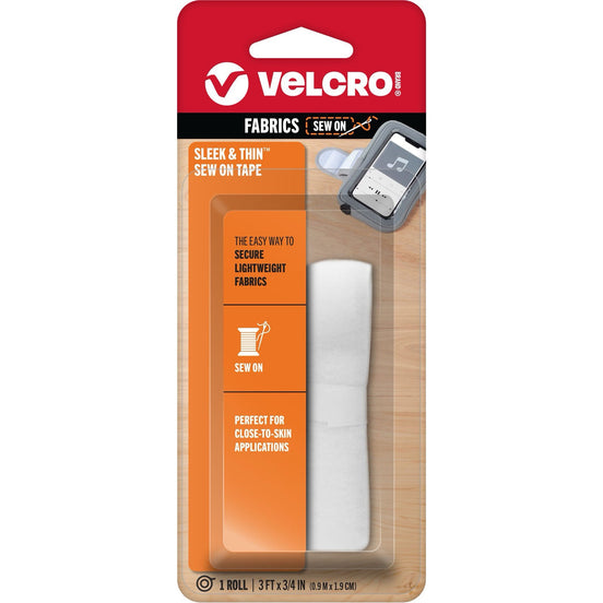 VELCRO® SLEEK & THIN™ Sew On- 3 ft x 3/4", White