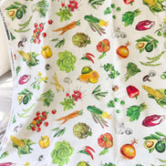 Garden Vegetables- White- “Down on the Farm- Veggie” Print Cotton Fabric- 44” Wide