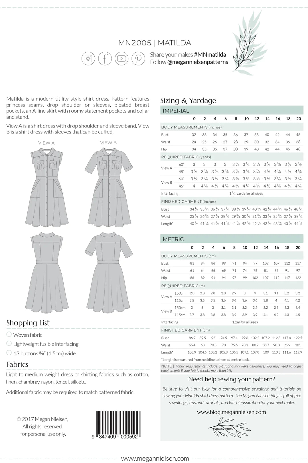 Matilda Shirt Dress-Megan Nielsen Paper Pattern