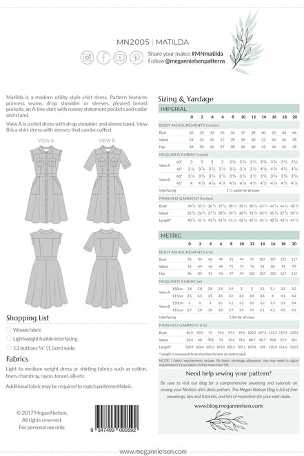 Matilda Shirt Dress-Megan Nielsen Paper Pattern