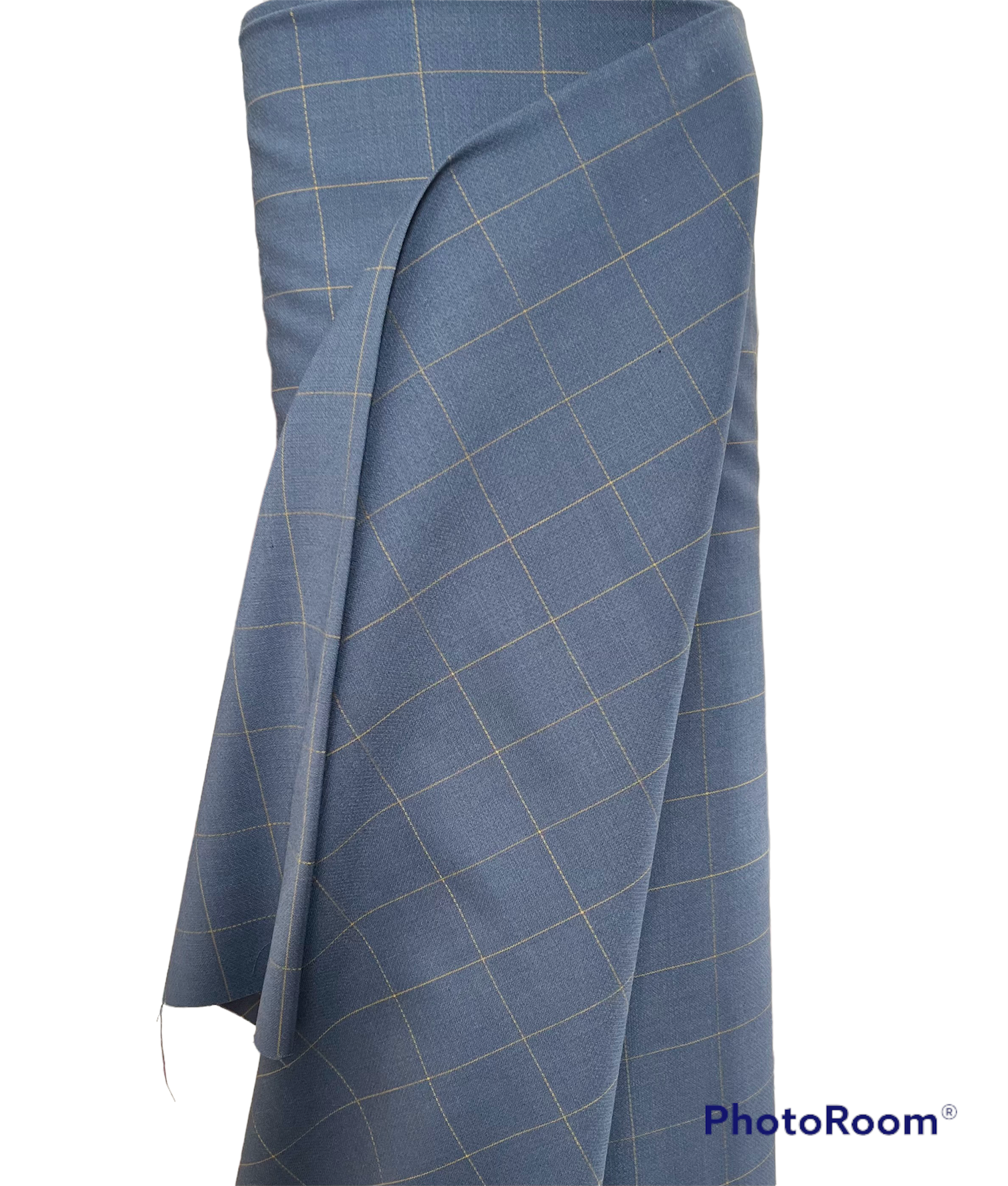 Slate Blue Windowpane Wool Suiting- Maverick Super 110's- 60