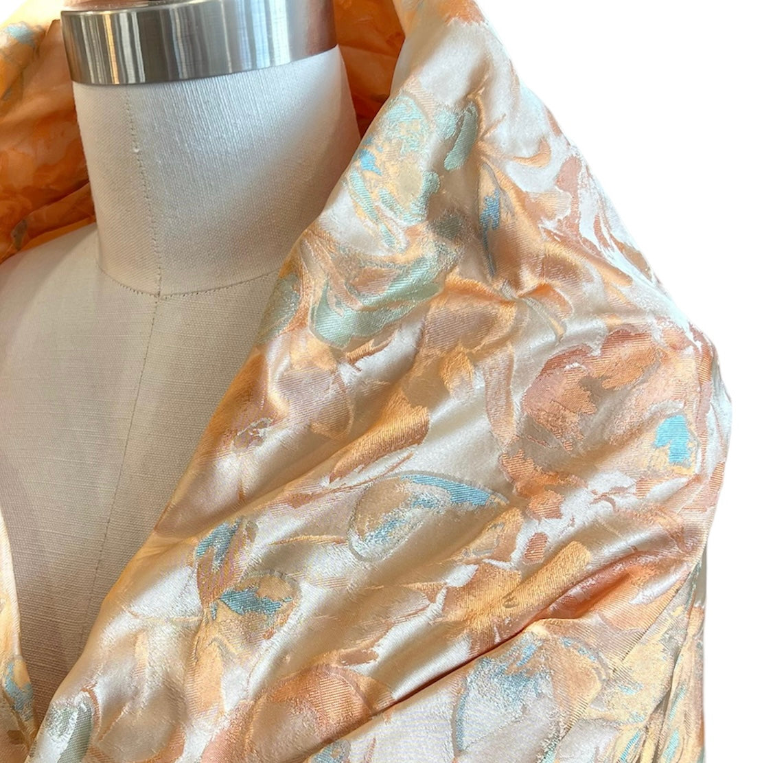 Peach, Aqua Blue Silk Blend Jacquard- 55