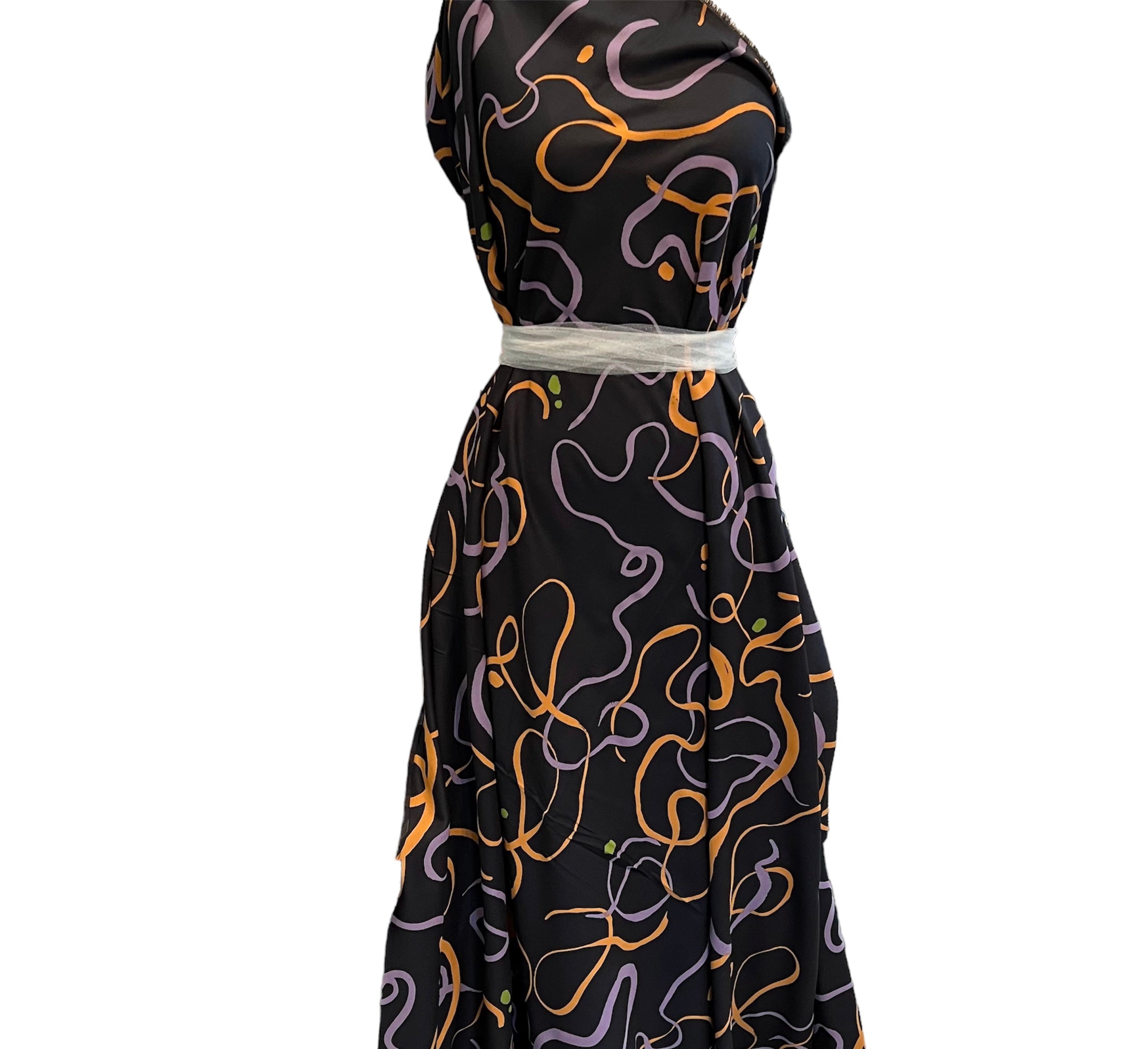 Misty- Purple, Orange and Green on Black- Viscose Rayon Twill- Atelier Brunette France