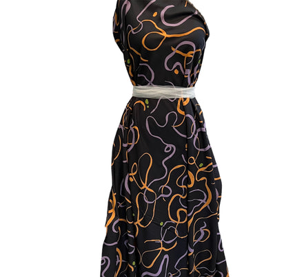 Misty- Purple, Orange and Green on Black- Viscose Rayon Twill- Atelier Brunette France