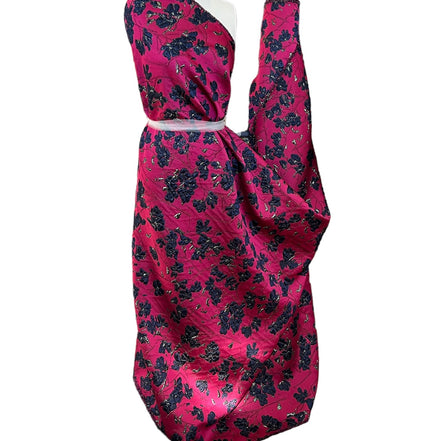 Dark Blue Floral On Magenta Jacquard- 51” Wide (1723)