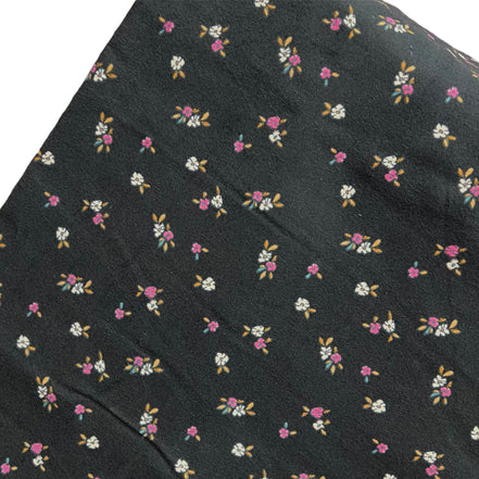 Pink-Purple & White Floral on Black Cotton Flannel- “Bloemenzee Rose"- 43" Wide