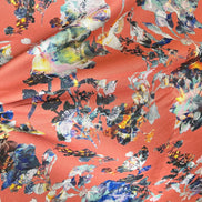 Coral and Blue Printed Silk Blend Mikado (1730)