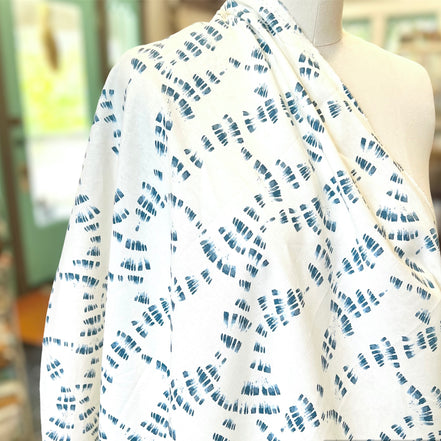 Abstract Dark Blue Brushstrokes on White- "Echoes of Indigo"- Linen Cotton Blend- Art Gallery- AGF