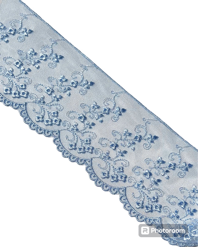 Periwinkle Blue Embroidered Tulle Trim- 3801