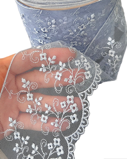 Periwinkle Blue Embroidered Tulle Trim- 3801