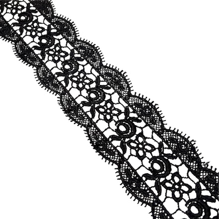 Flowers in the Center- Black Guipure Entre Deux- 2" Lace Trim (4221)