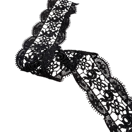Flowers in the Center- Black Guipure Entre Deux- 2" Lace Trim (4221)