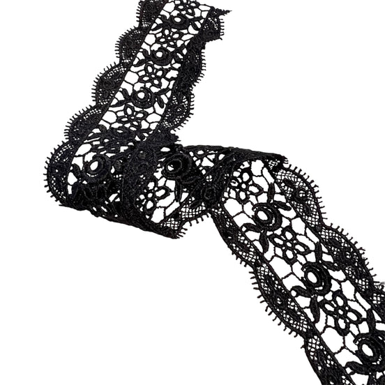 Flowers in the Center- Black Guipure Entre Deux- 2" Lace Trim (4221)