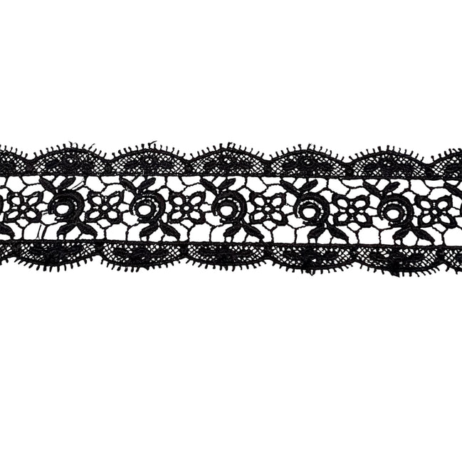 Flowers in the Center- Black Guipure Entre Deux- 2" Lace Trim (4221)