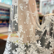 Off White 3D Floral- European Embroidered Tulle- 52