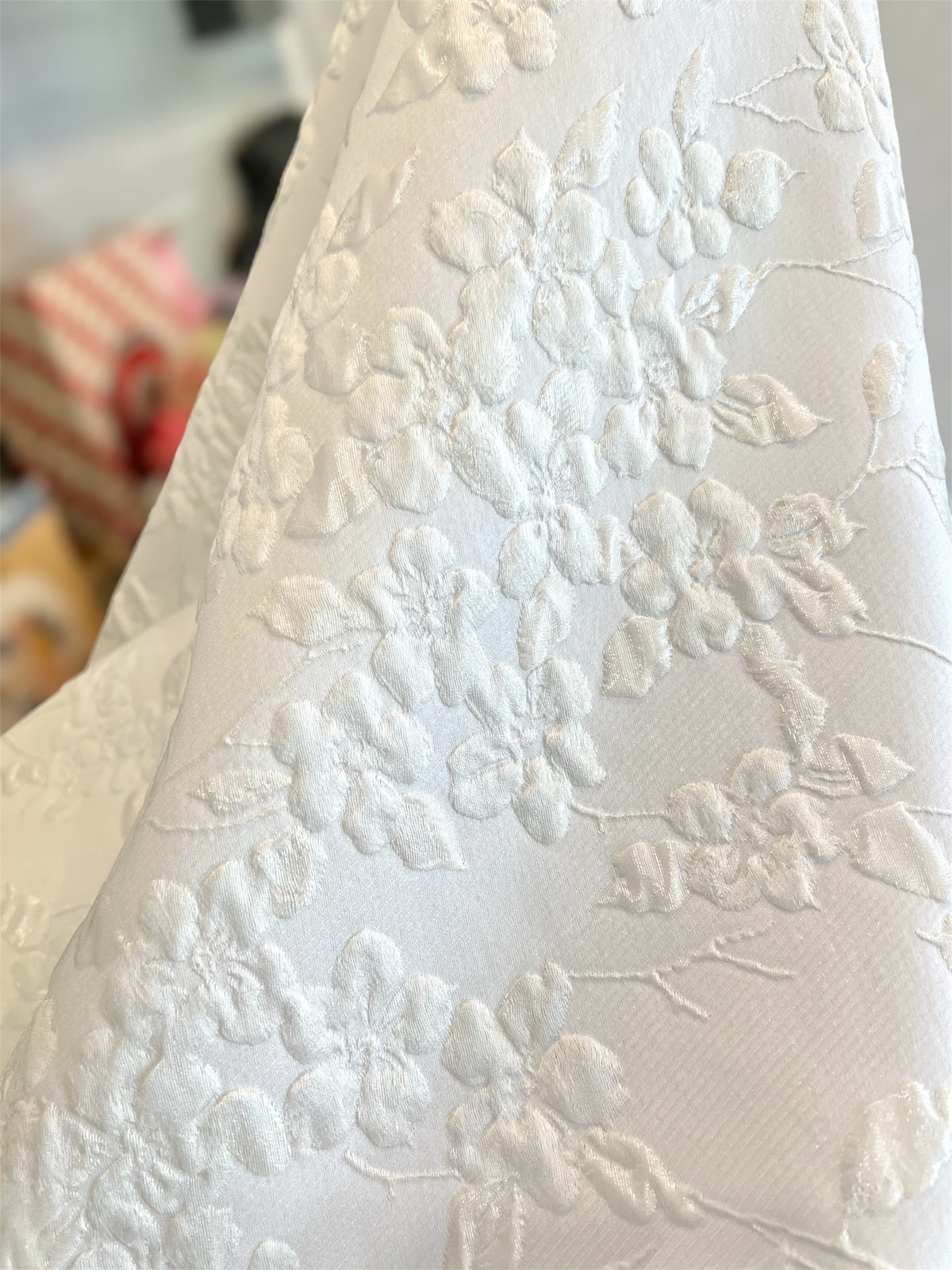 White Floral Silk Blend European Cloque Jacquard- 52” (1732)