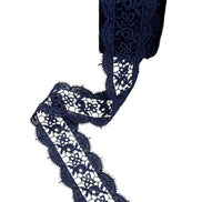 Flowers in the Center- Navy Blue Guipure Entre Deux- Lace Trim 4221