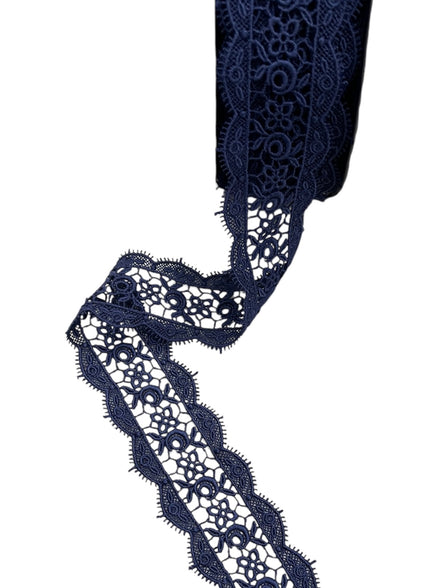 Flowers in the Center- Navy Blue Guipure Entre Deux- Lace Trim 4221