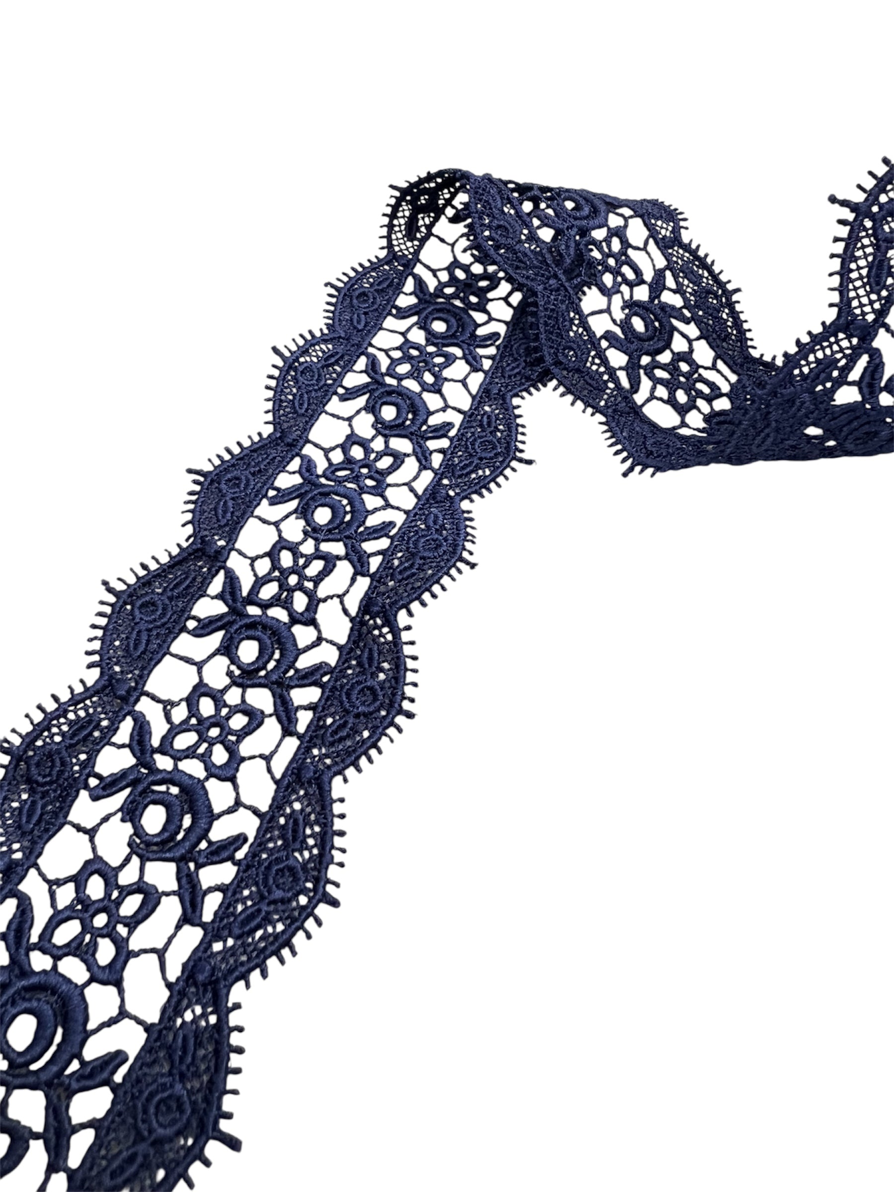 Flowers in the Center- Navy Blue Guipure Entre Deux- Lace Trim 4221