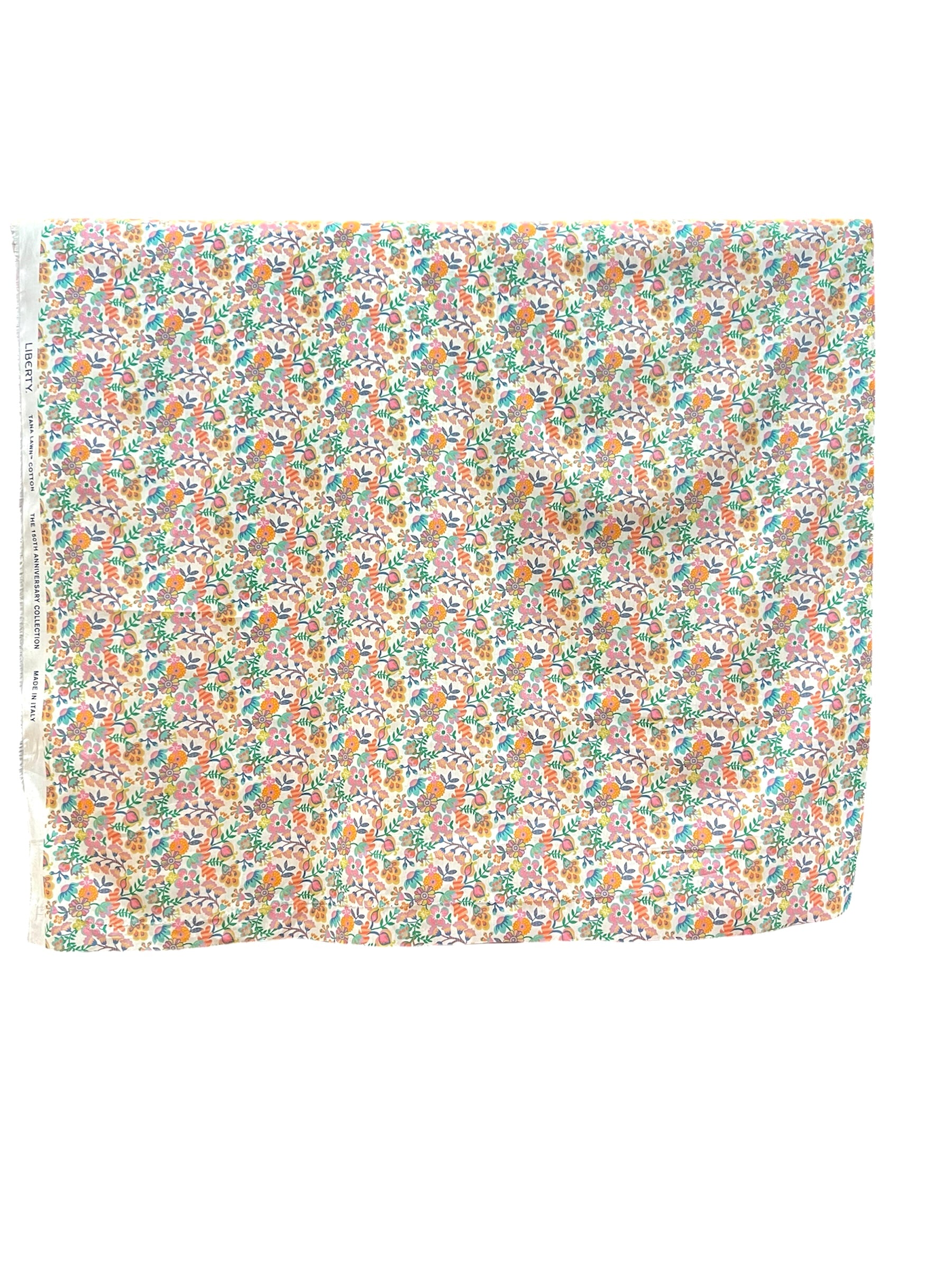 Liberty London- Phoebe Amelia Tana Lawn Cotton- Orange, Green, Pink, Teal, Yellow on White